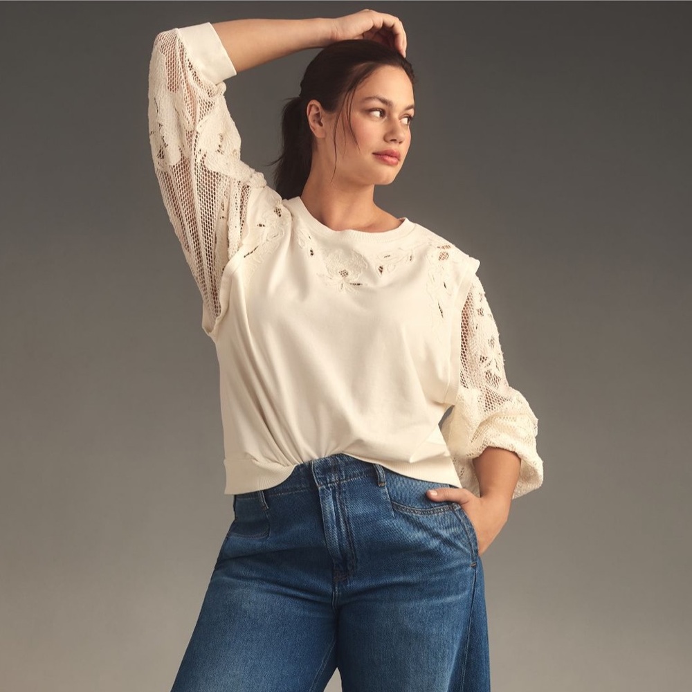 NWT Anthropologie Embroidered Cutwork Sweatshirt
